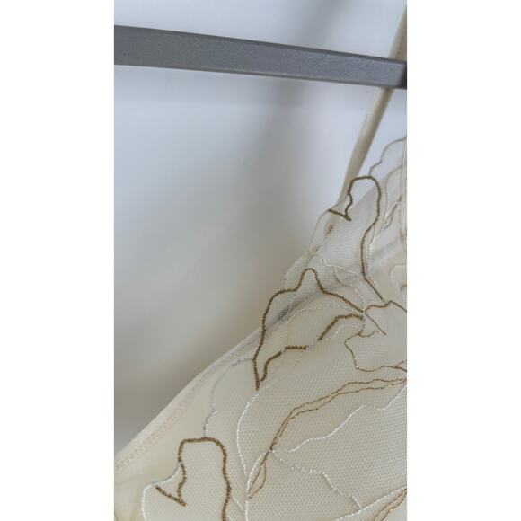 Soma Plunge Bra Linework Metallic Embroidery Womens Size 36DD Champagne Flawed - Picture 12 of 12